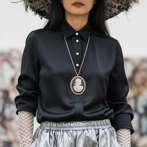 Vintage Ralph Lauren Silk Blouse Pearl Button French Cuff Old Money Y2K L